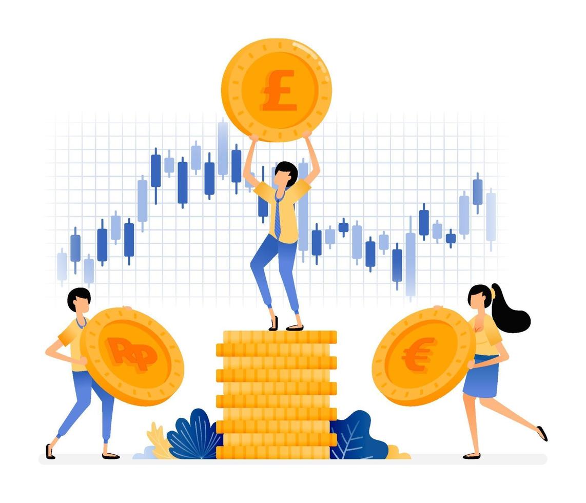 Vector Design of invest in stocks and currencies pile of coins with stock price fluctuation good investment return illustration Can be for websites posters banners mobile apps web social media