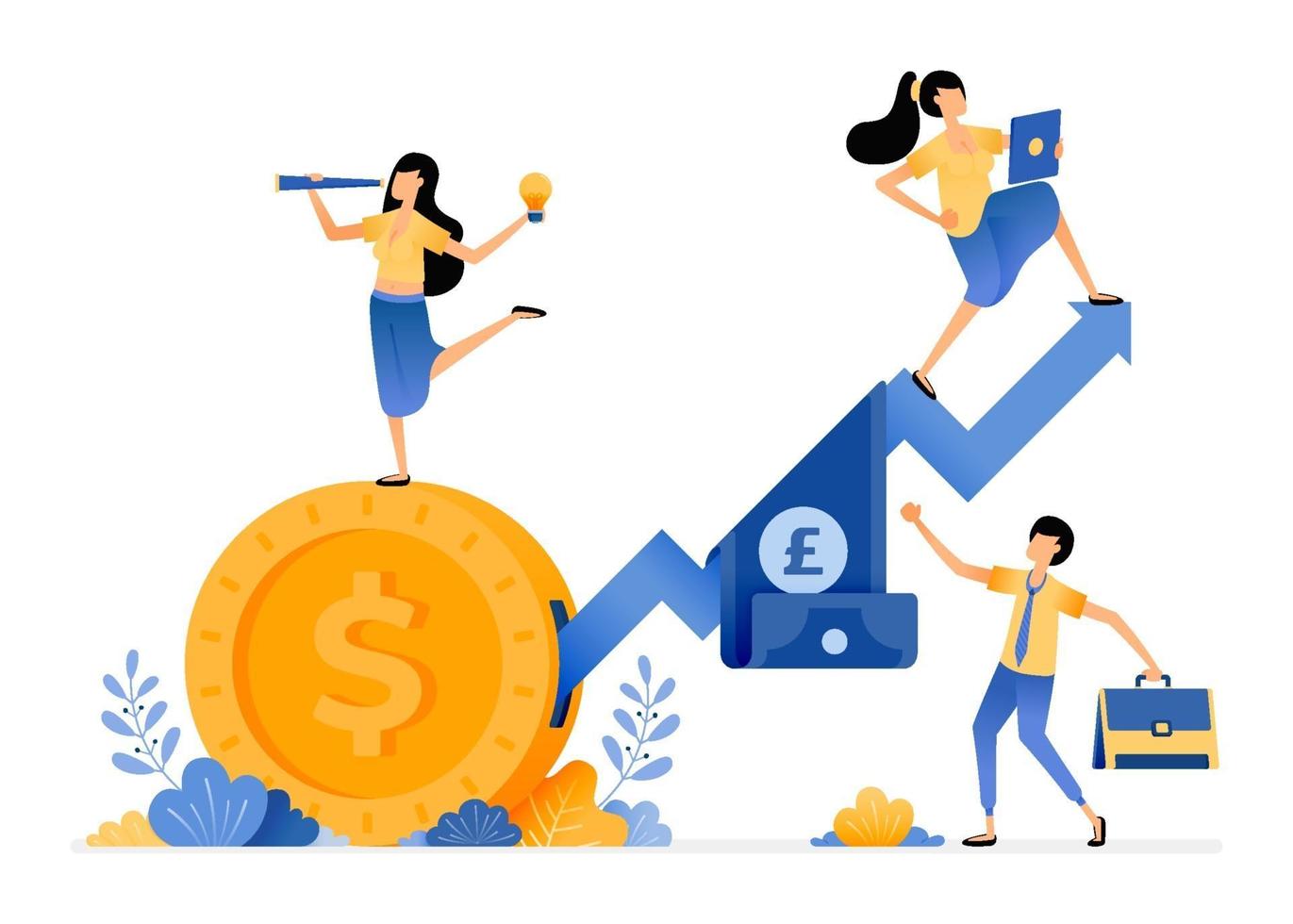 Vector Design of increase investment in financial sector and secondary market arrows go up and carry banknotes illustration Can be for websites posters banners mobile apps web social media ads