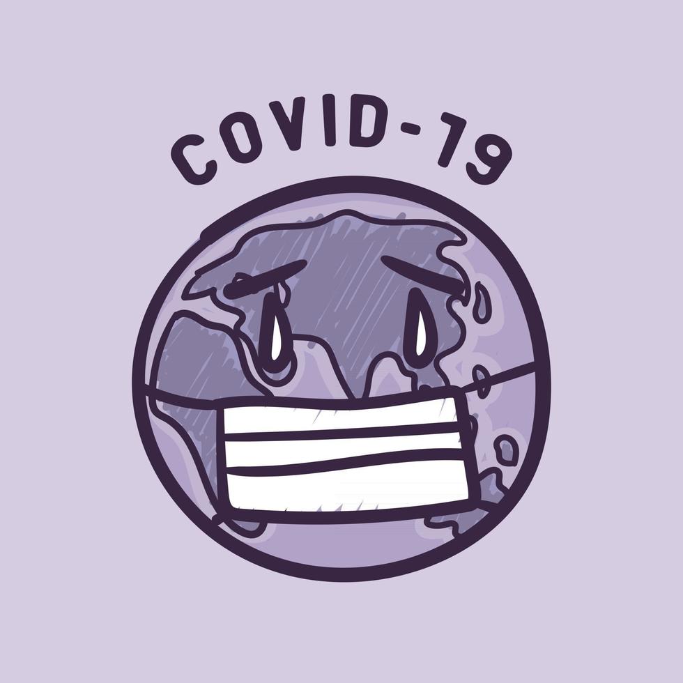 globo terráqueo con mascarilla y protegiéndose contra la propagación de la enfermedad del coronavirus covid-19 en todo el mundo, el brote de coronavirus en todo el mundo. vector