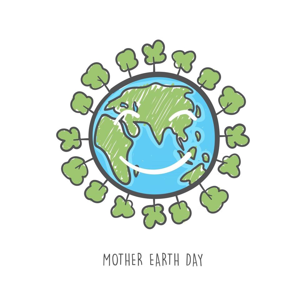 Hand drawn mother earth day. Ecology care and eco friendly concept. vector