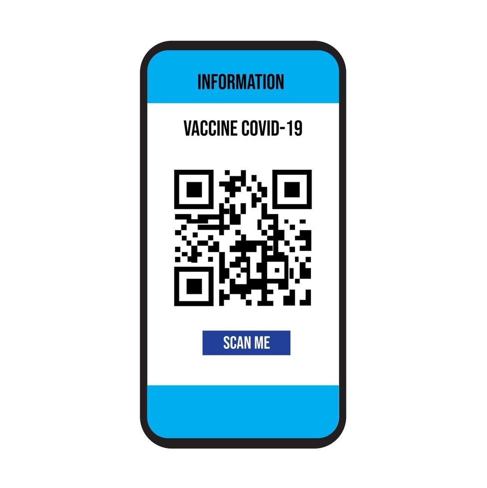 Certificate of vaccination on mobile phone screen. scan QR code vaccine covid-19 international icon symbol on white background. vector