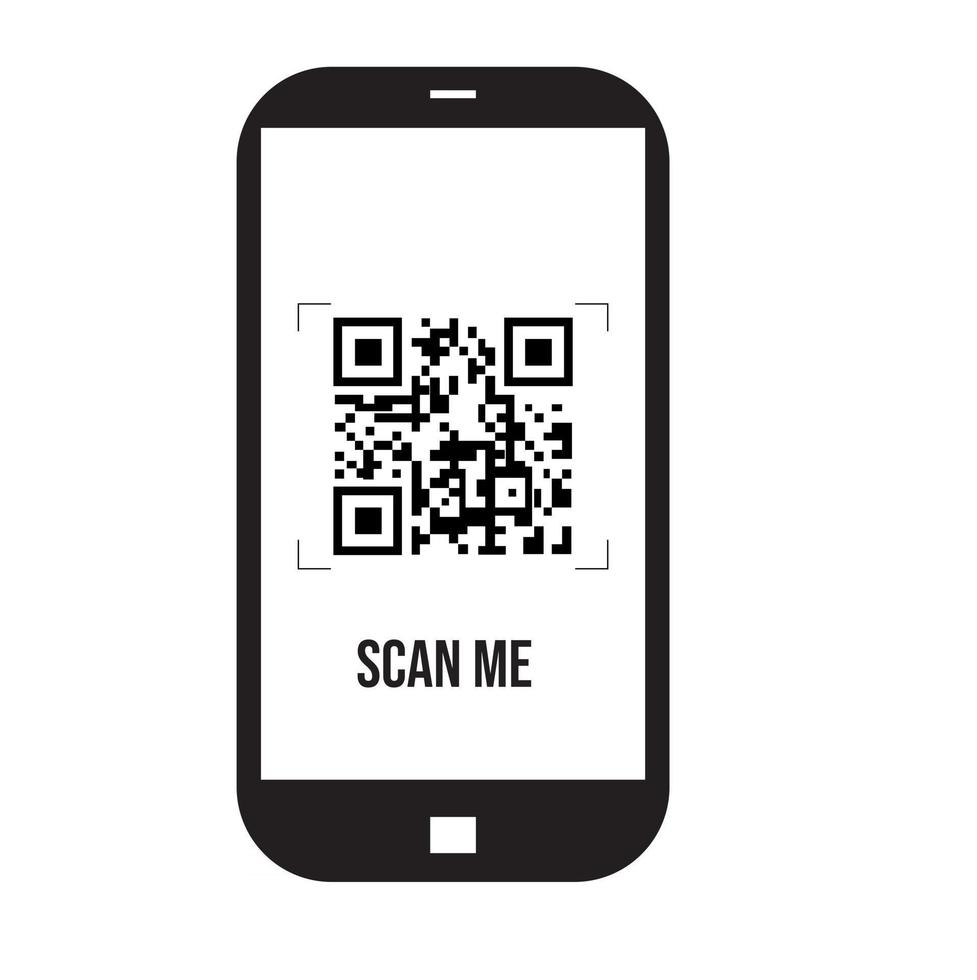 código qr de escaneo de teléfono móvil de vector en símbolo de icono de pantalla sobre fondo blanco.