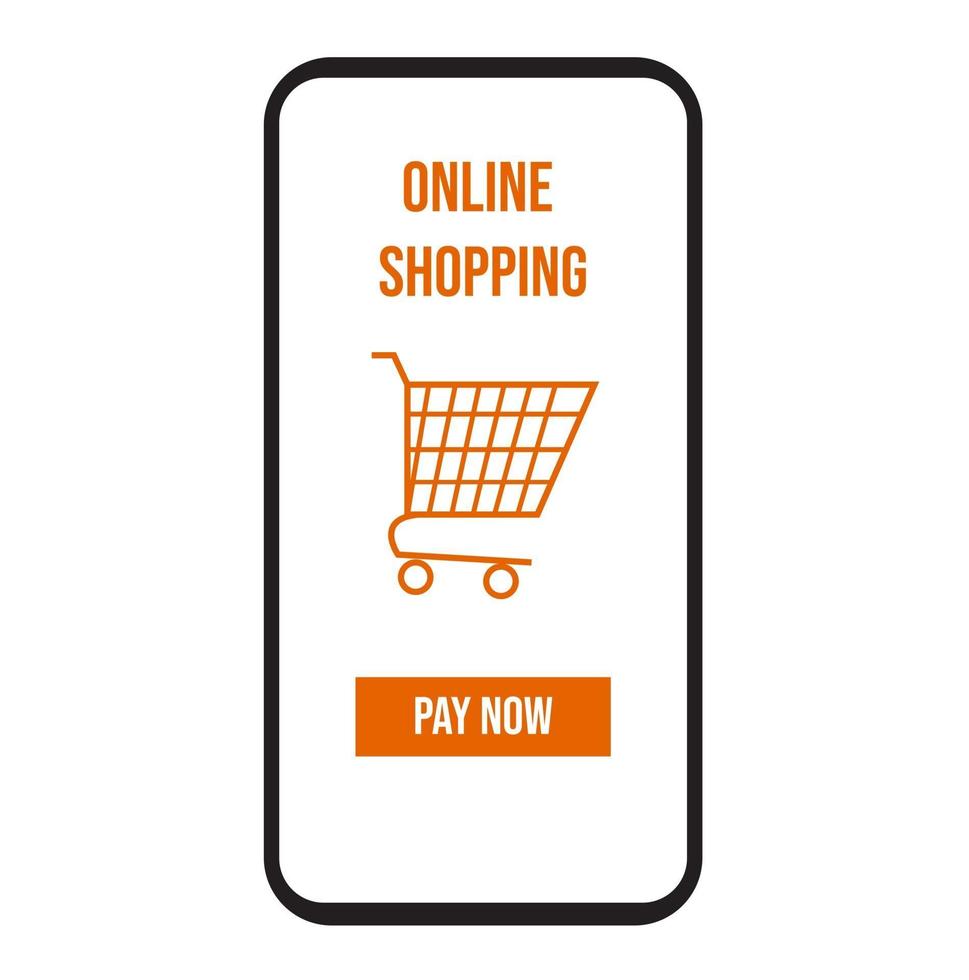 Vector mobile phone shopping online in screen icon symbol on white background.