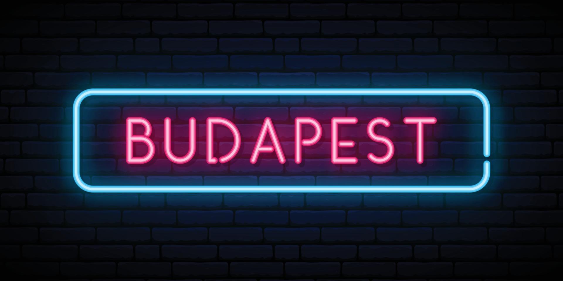 Budapest neon sign. Bright light signboard. vector