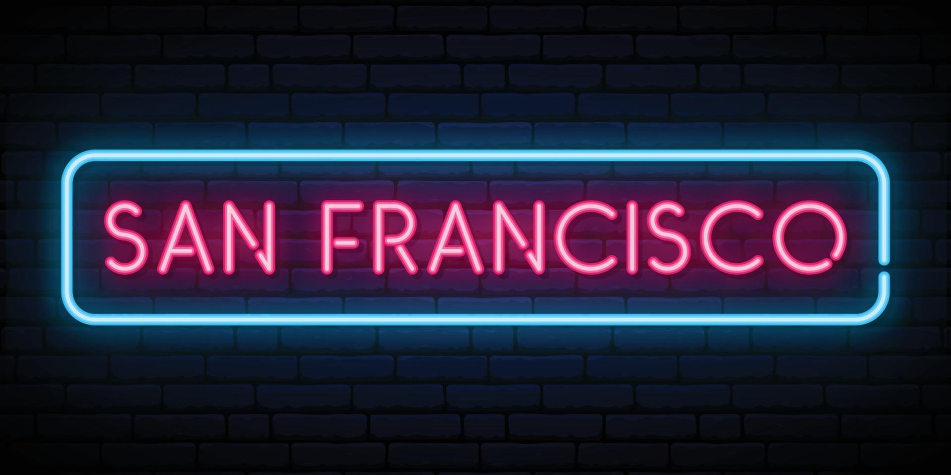 San Francisco neon sign. Bright light signboard. vector