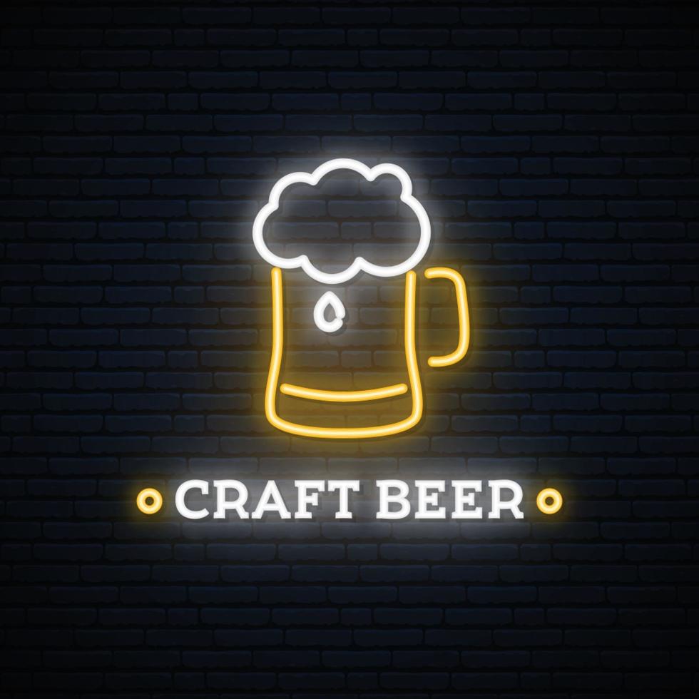 Neon craft beer signboard. vector