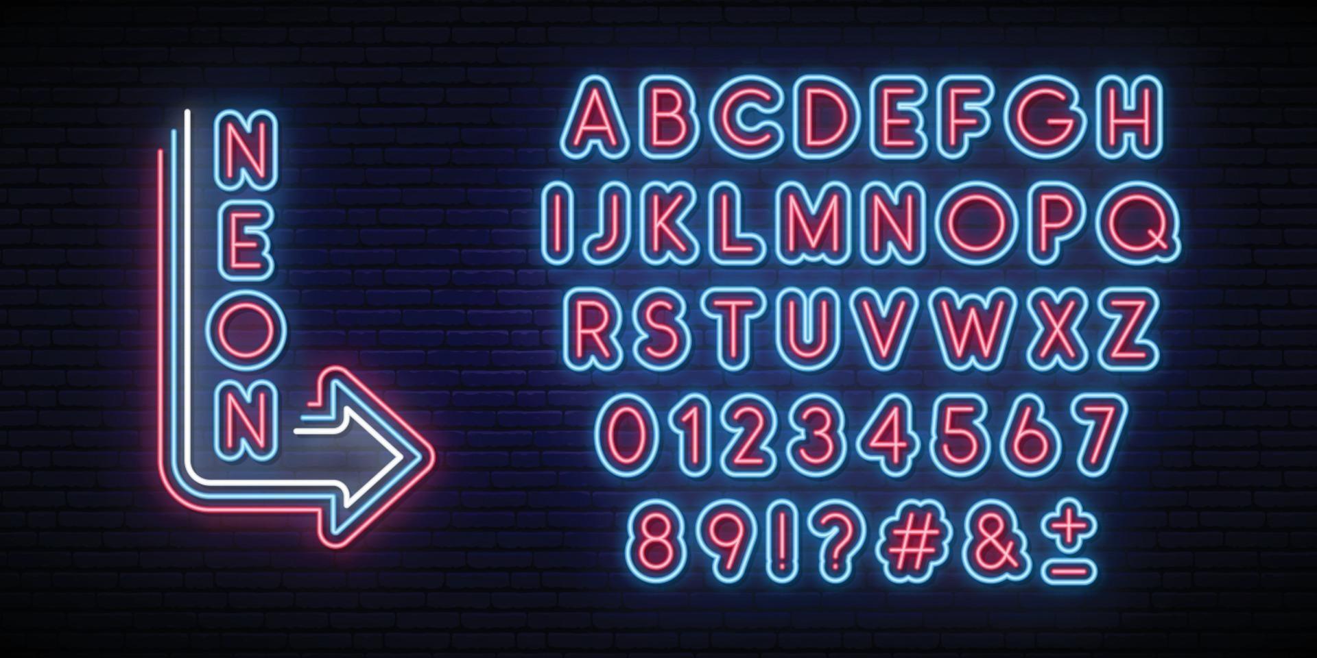 Neon glowing alphabet. Bright typeface. vector