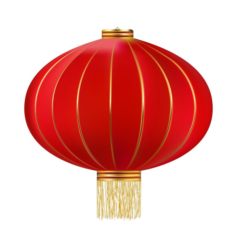 Realistic 3D red hanging Chinese lantern isolated on white background. Design element for Chinese New Year celebration. EPS10 vector