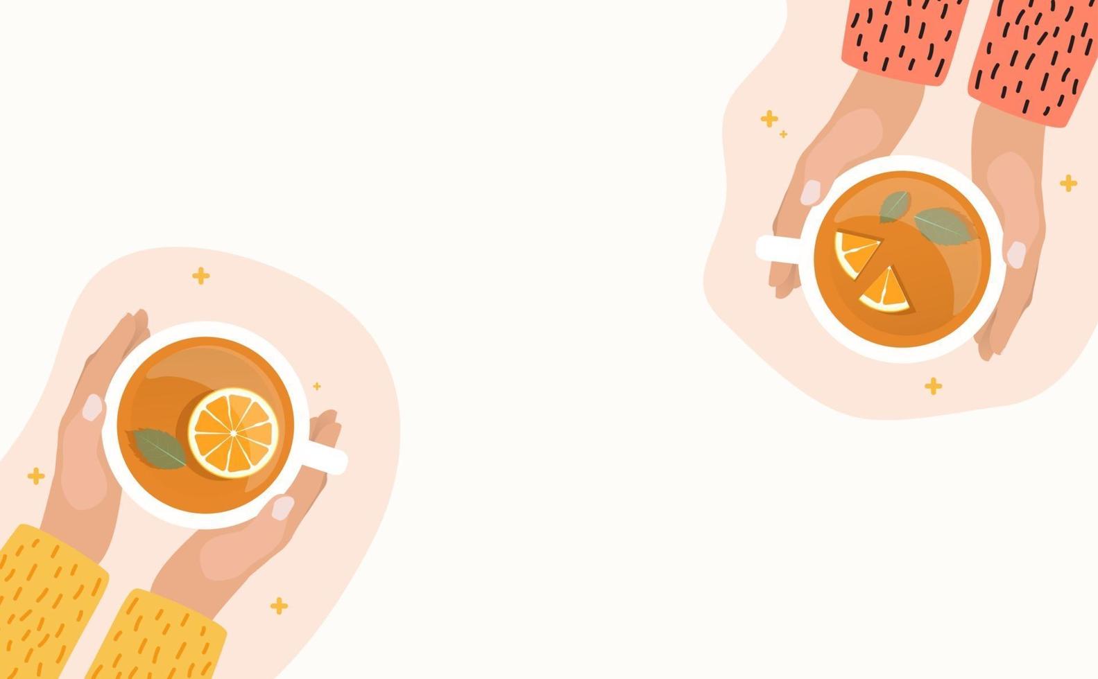 Hand with Tea Cup Flat Design Vector Illustration
