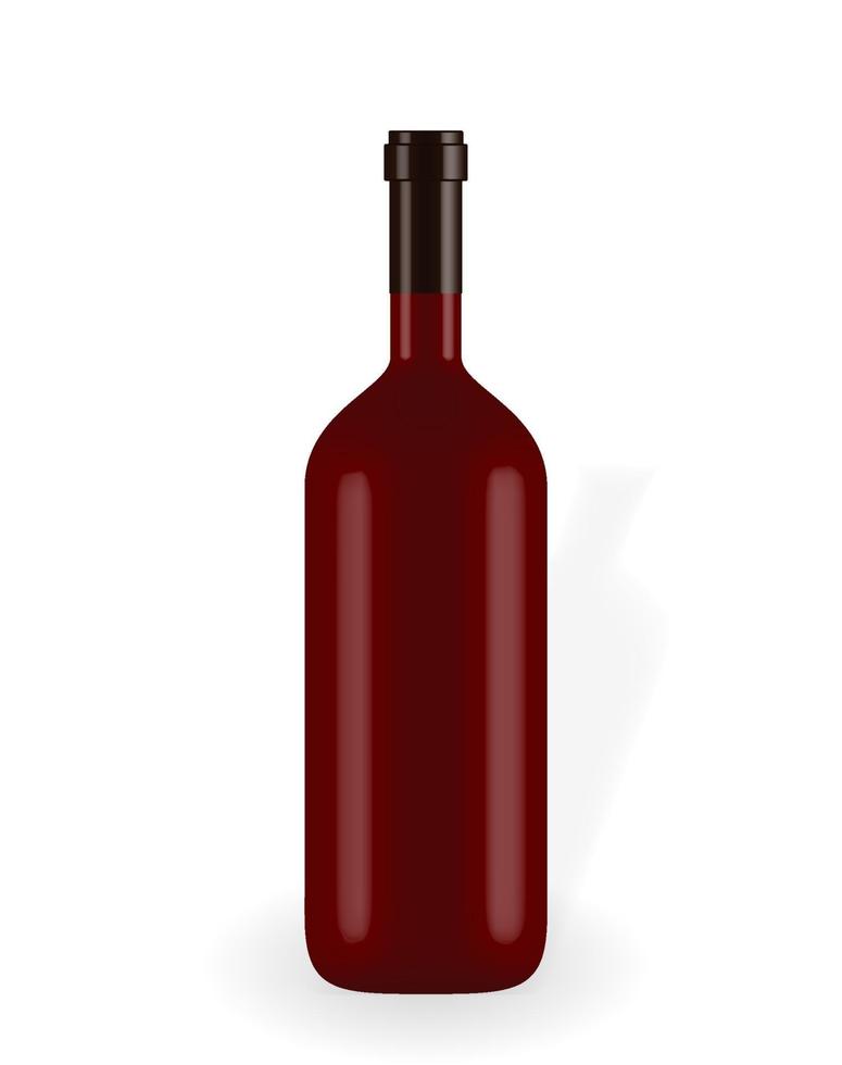 Colorful naturalistic closed 3D wine bottle without label. Vector Illustration