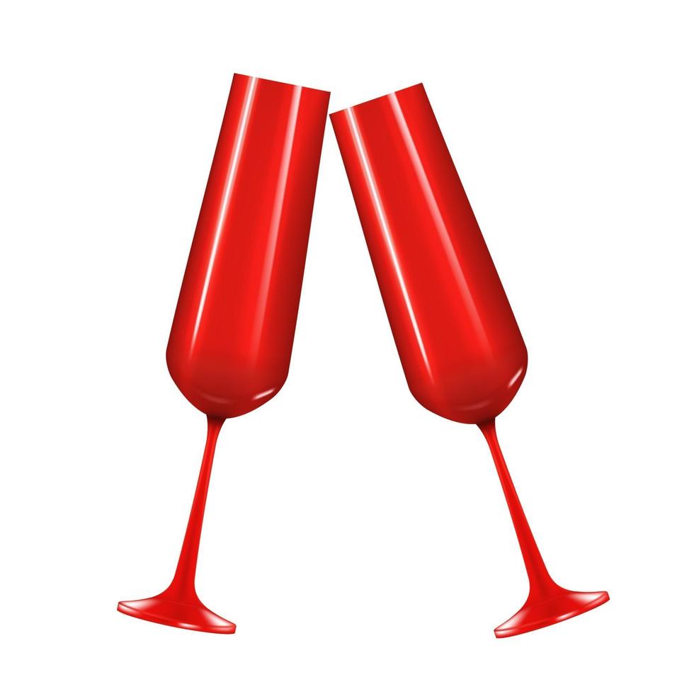 Red 3d realistic champagne glass isolated on white background. Design element. Vector Illustration EPS10