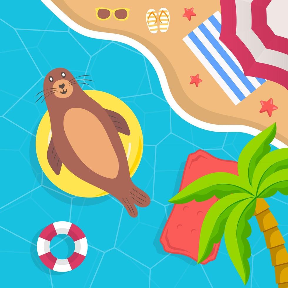 concepto de diseño de banner de vector de verano en la playa con elementos de verano.