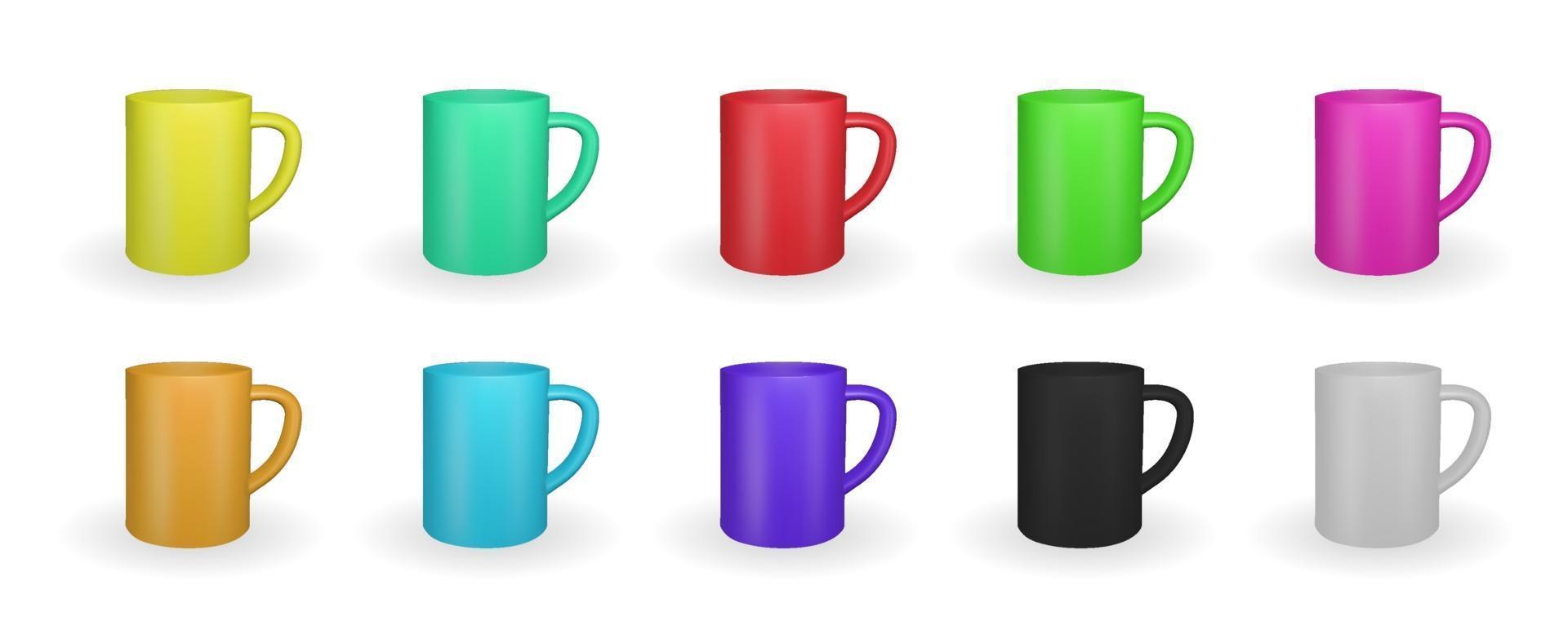 conjunto de taza roja realista sobre un fondo blanco. Representación 3D. ilustración vectorial vector