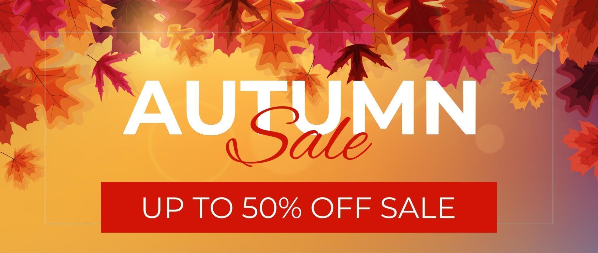 Shiny Autumn Leaves Sale Banner. Business Discount Card. Vector Illustration