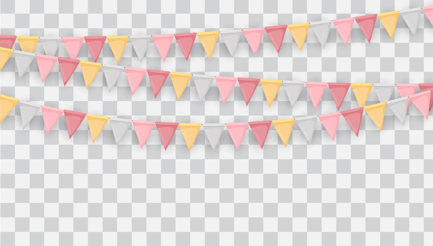 Banner with garland of flags and ribbons. Holiday Party background for birthday party, carnaval isolated on transparent background. Vector Illustration