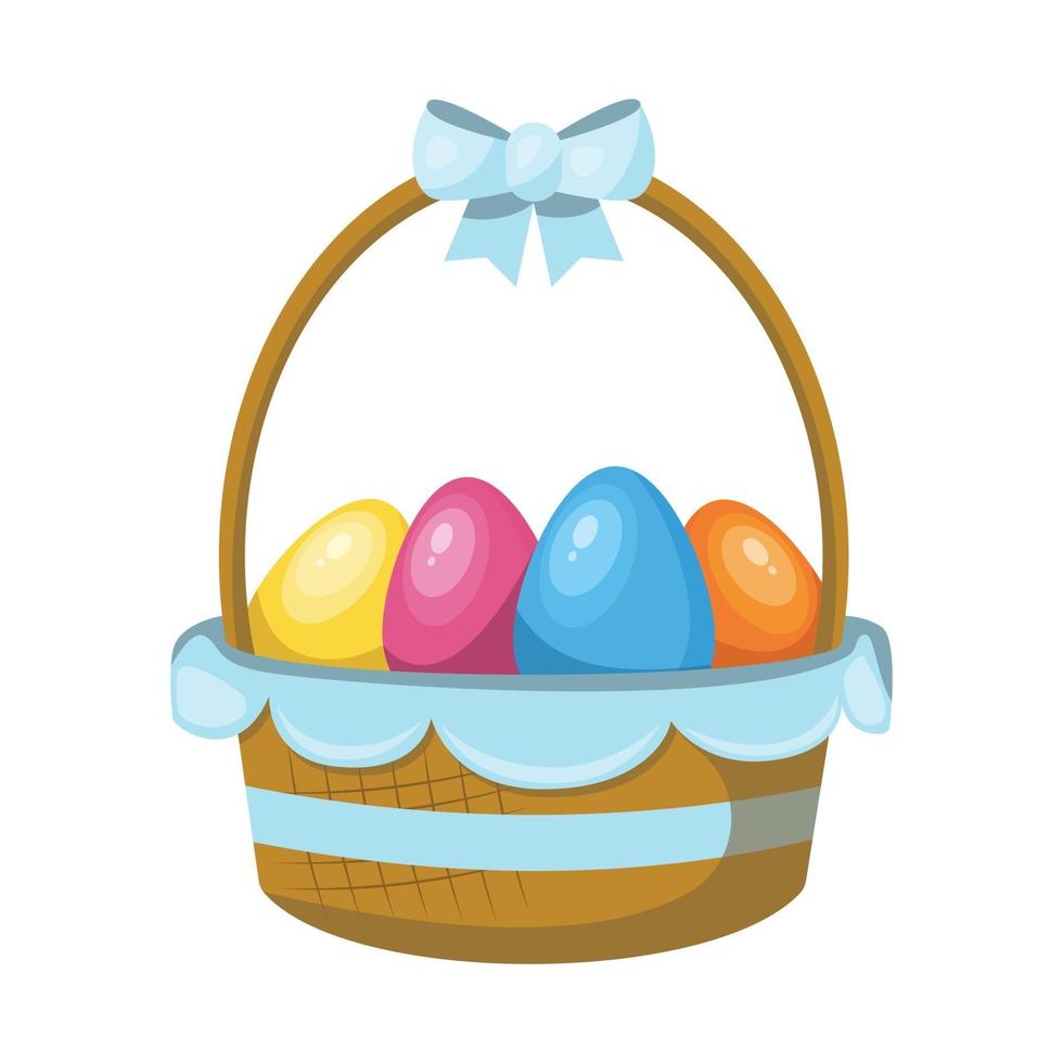 easter basket with color eggs vector