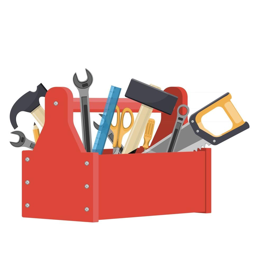 red wooden toolbox kit vector