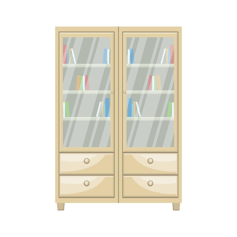 wooden cupboard with books vector