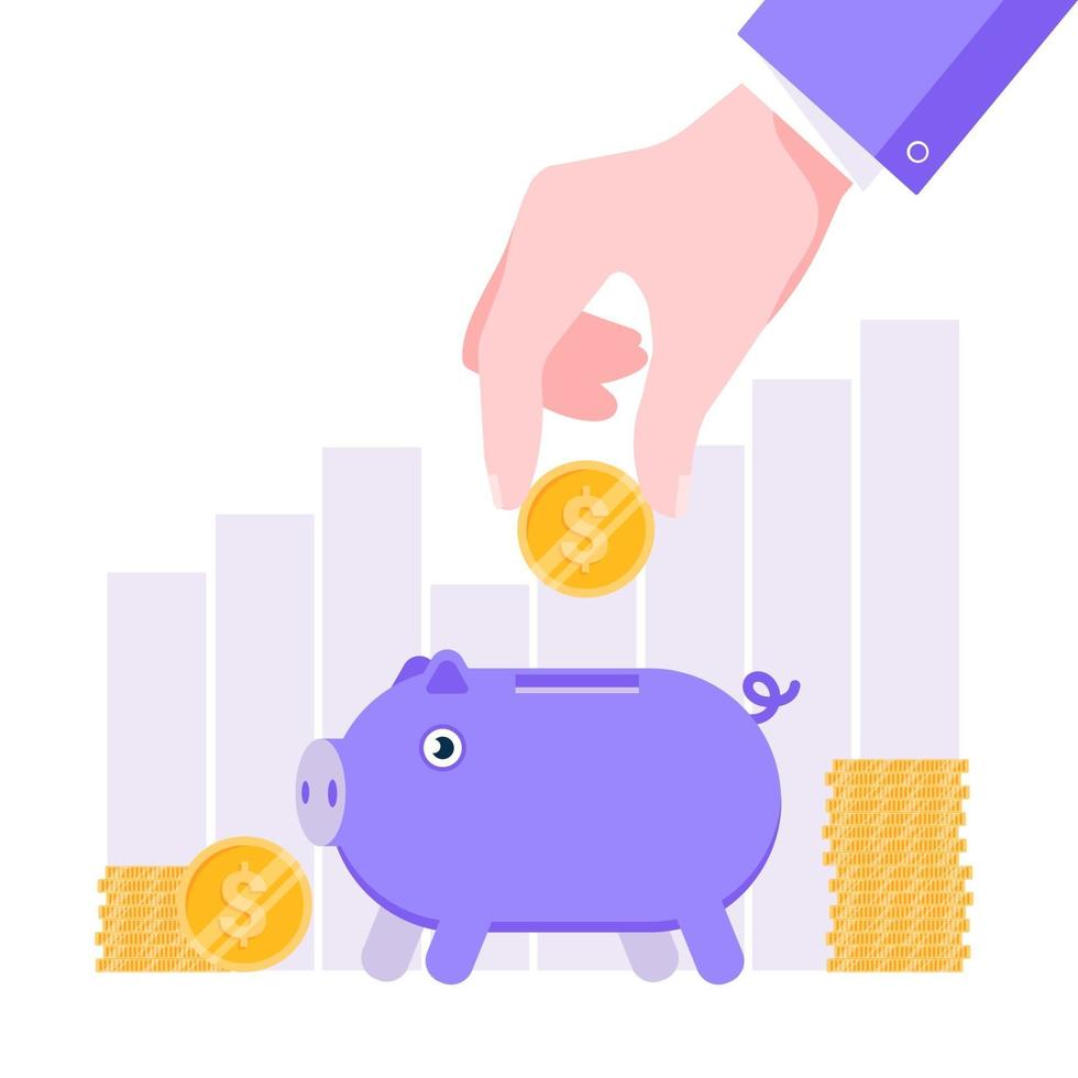 Fundraising composition concept of crowdfunding. Piggy bank with coins money currency vector