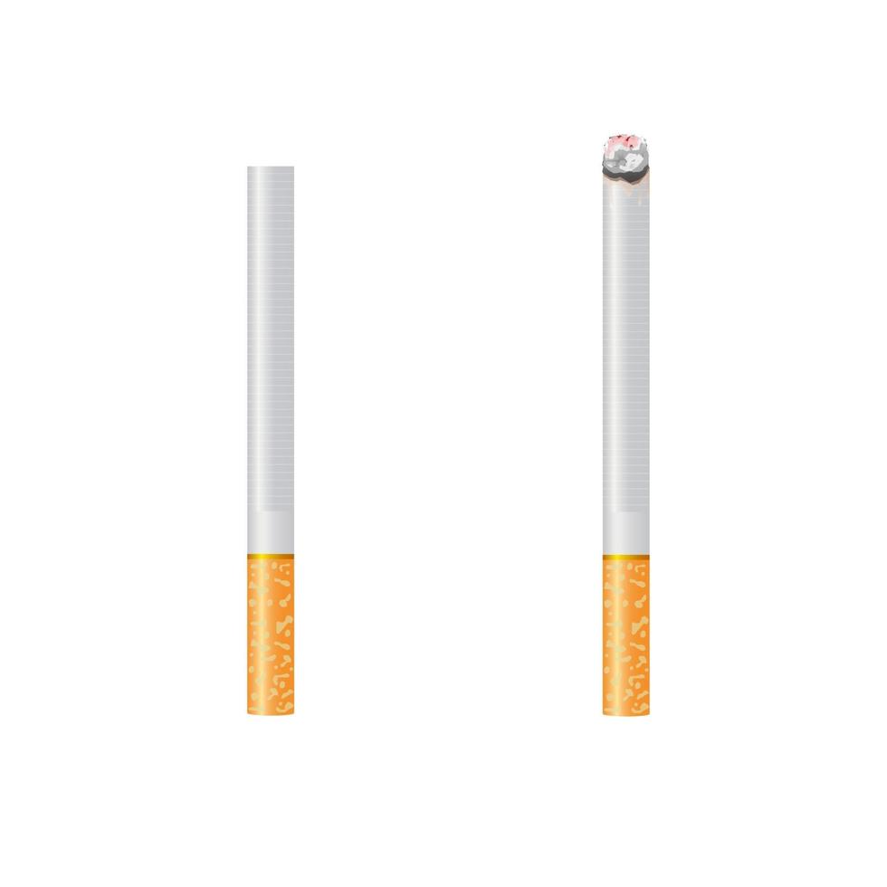 quema realista y no quema cigarrillos con humo. Ilustración de vector de estilo de diseño 3D aislado sobre fondo blanco.