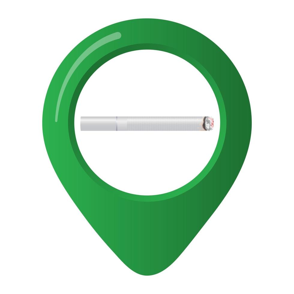 Smoking area marker map pin icon sign with flat design gradient styled cigarette in the green circle. Symbol of the smoking area in the map apps isolated on white background vector