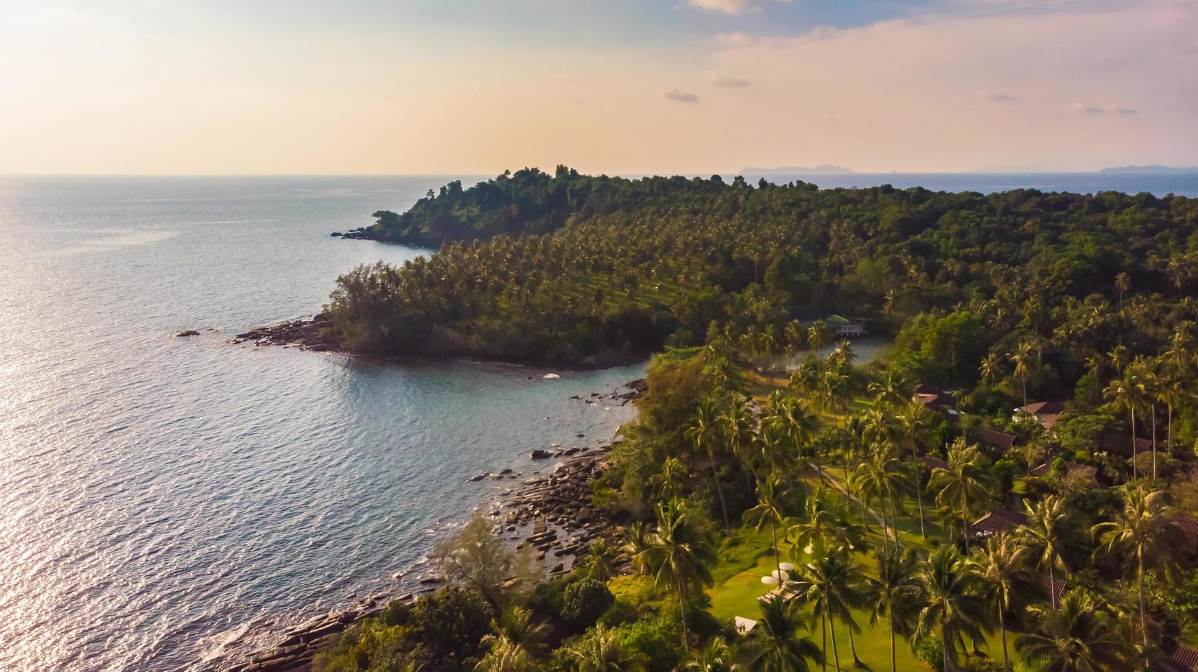 Aerial view with sea and beach on the island photo