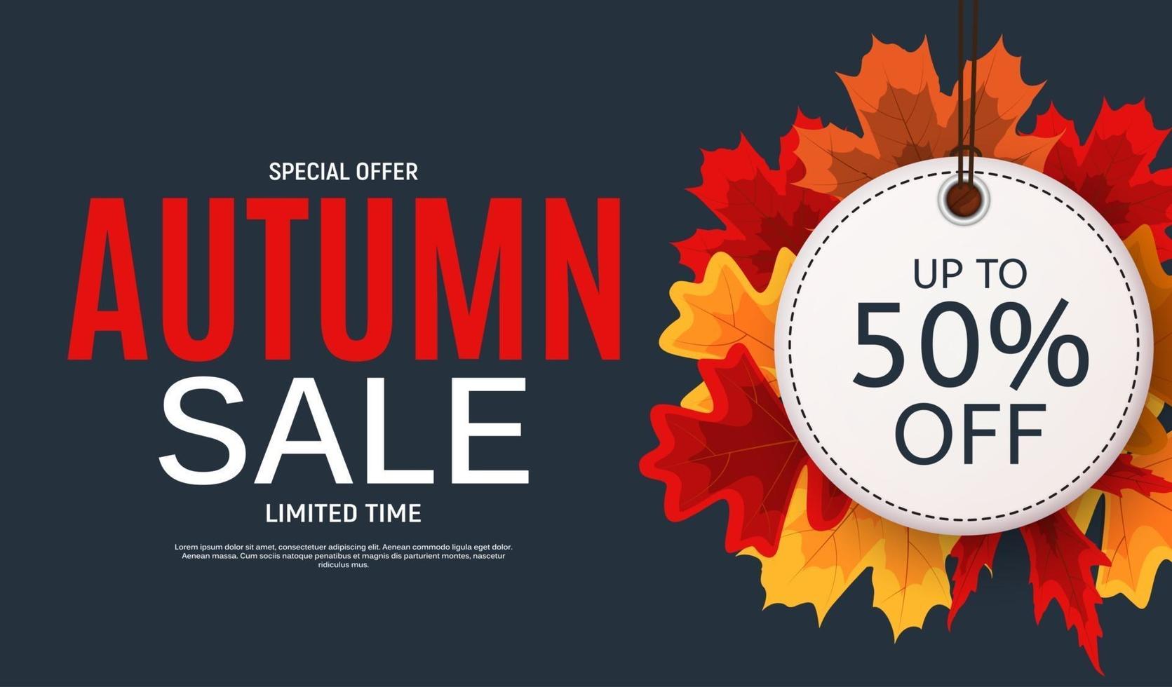 Shiny Autumn Leaves Sale Banner. Business Discount Card. Vector Illustration