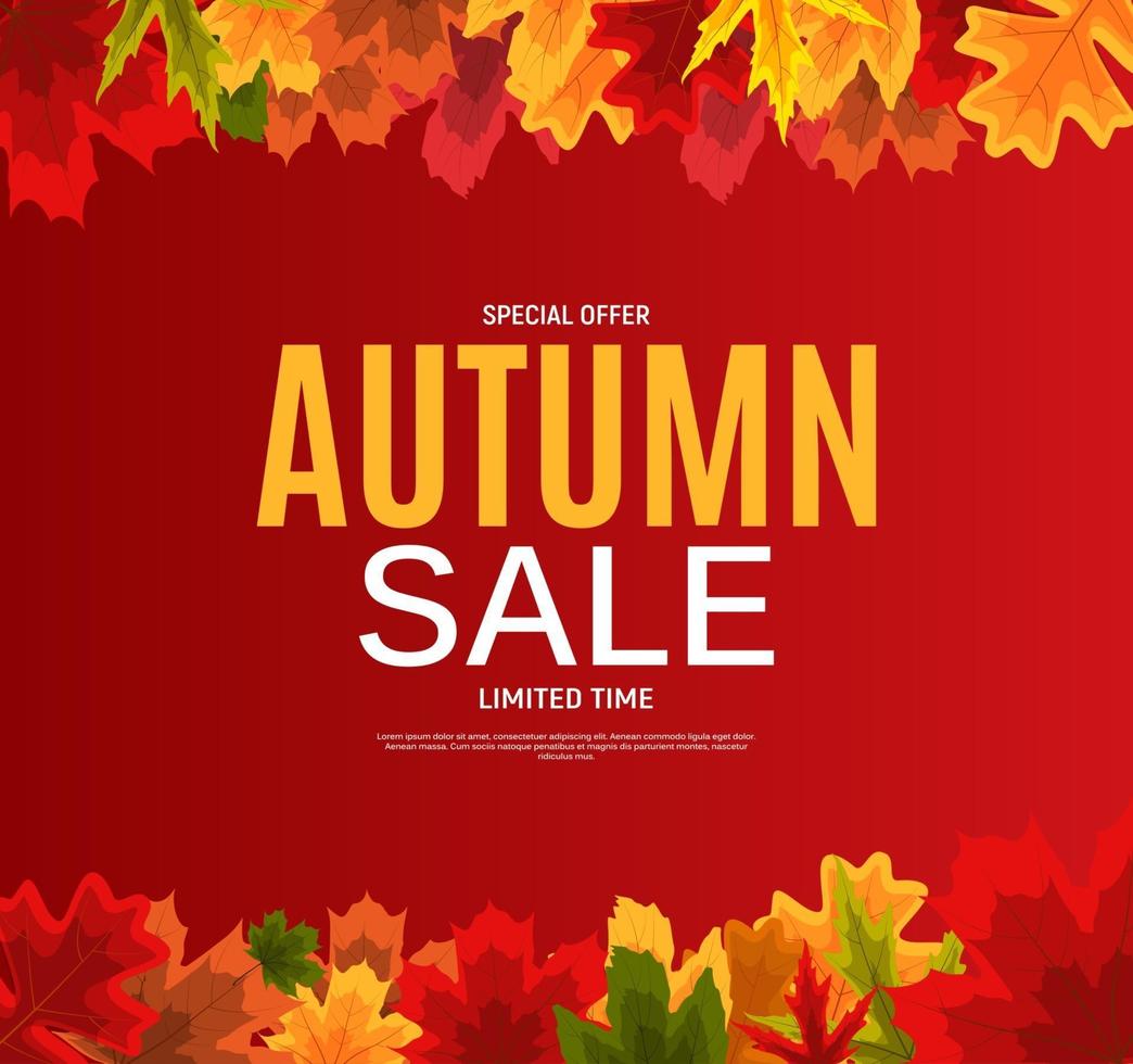 Shiny Autumn Leaves Sale Banner. Business Discount Card. Vector Illustration