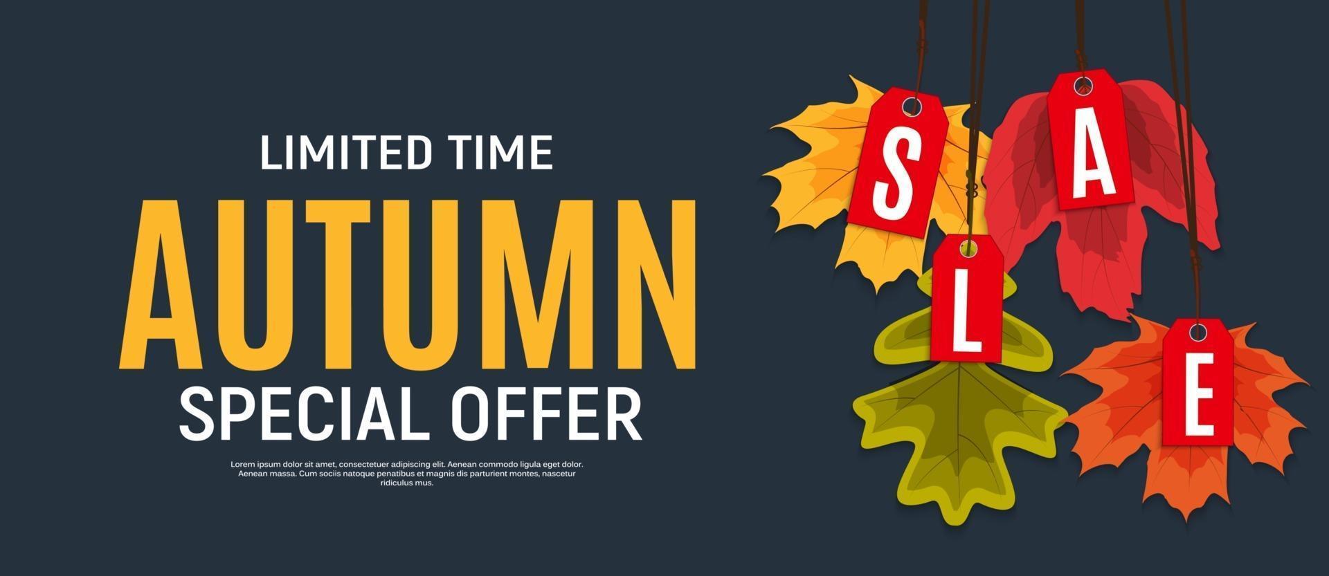 Shiny Autumn Leaves Sale Banner. Business Discount Card. Vector Illustration