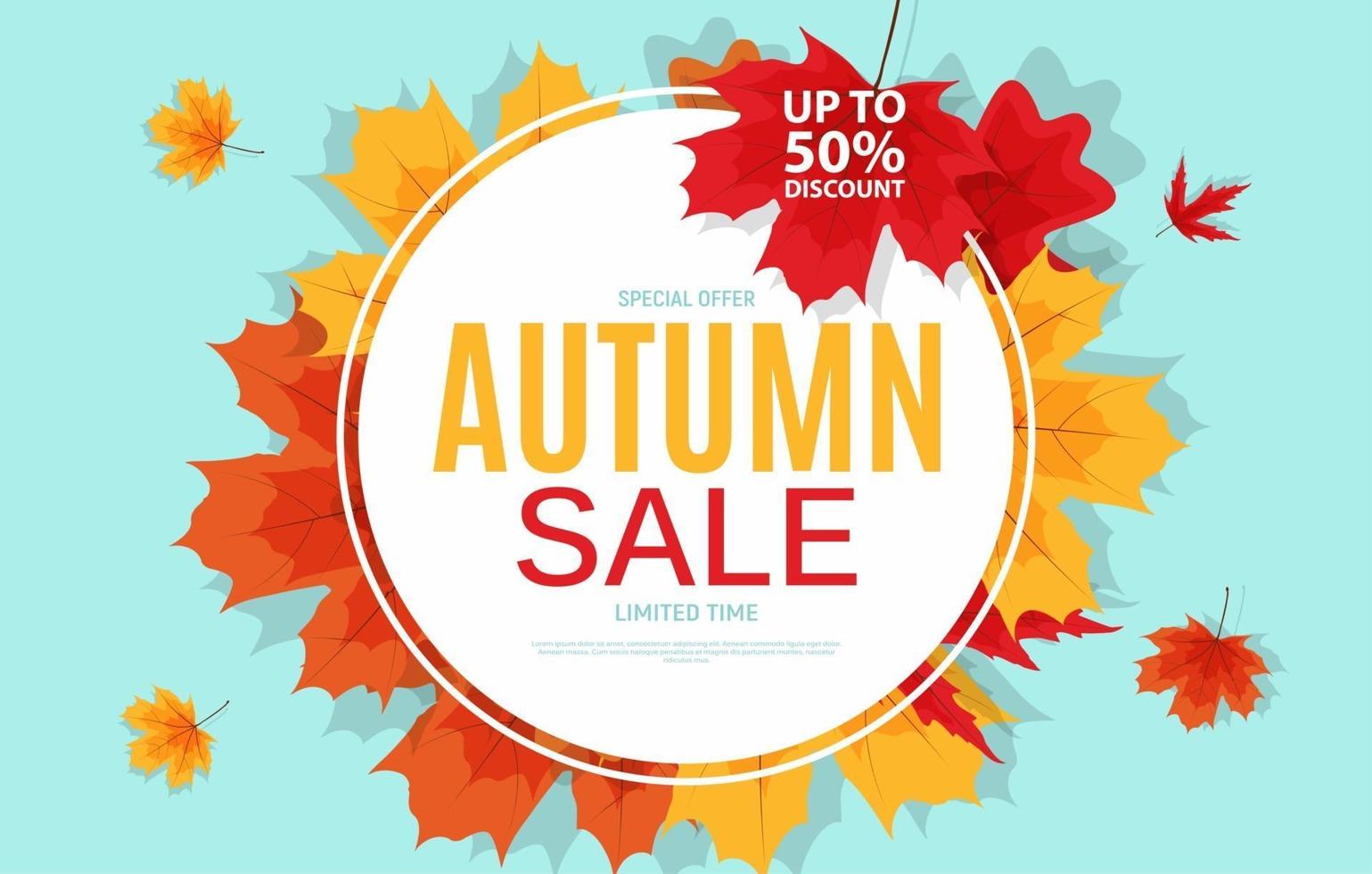 Shiny Autumn Leaves Sale Banner. Business Discount Card. Vector Illustration