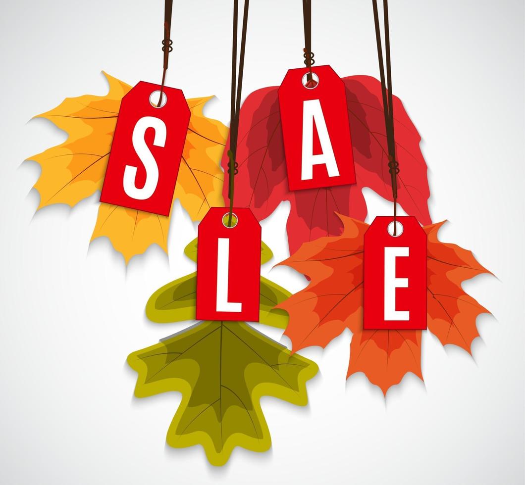 Shiny Autumn Leaves Sale Banner. Business Discount Card. Vector Illustration