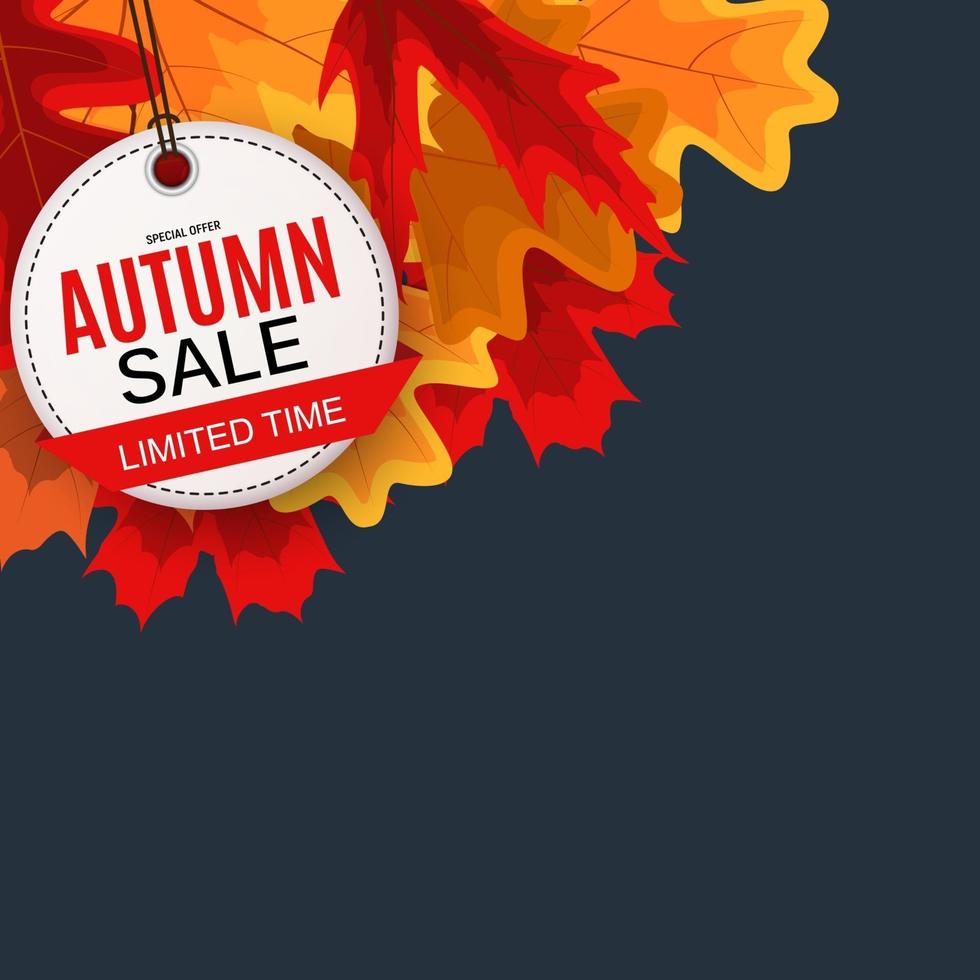 Shiny Autumn Leaves Sale Banner. Business Discount Card. Vector Illustration