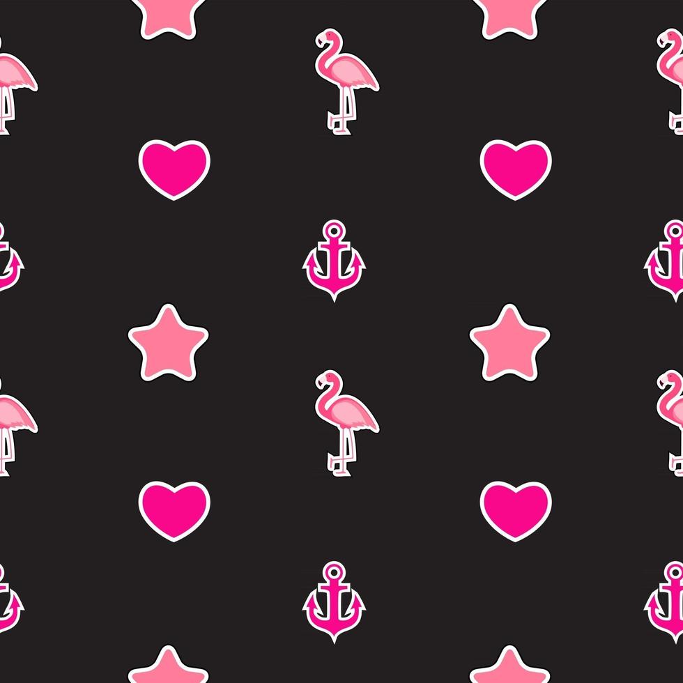 Seamless pattern with anchor, heart, flamingo. Tropical wallpaper background. Vector Illustration