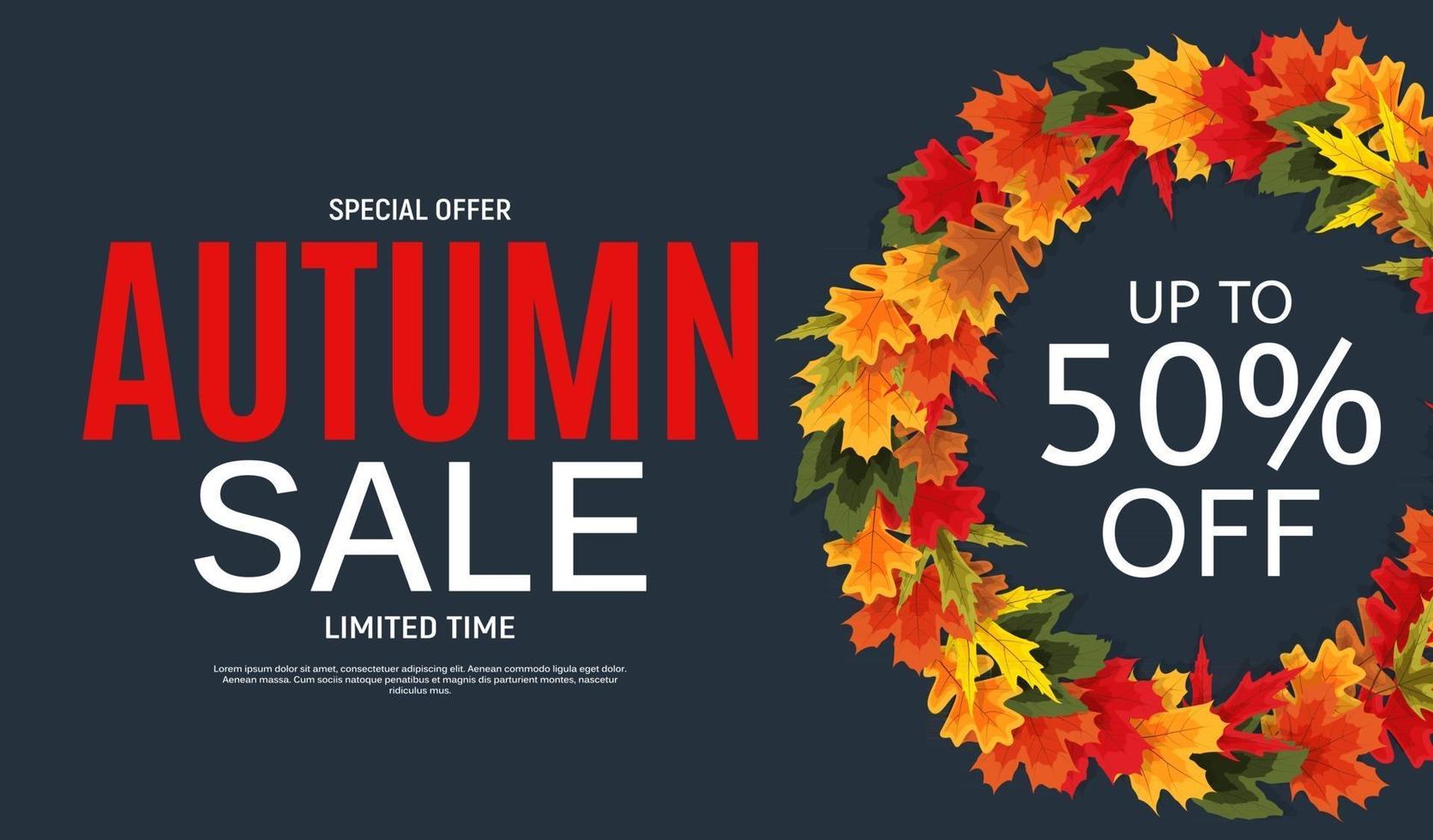 Shiny Autumn Leaves Sale Banner. Business Discount Card. Vector Illustration