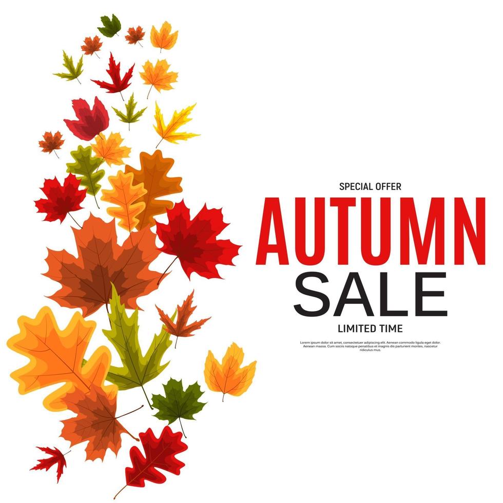 Shiny Autumn Leaves Sale Banner. Business Discount Card. Vector Illustration