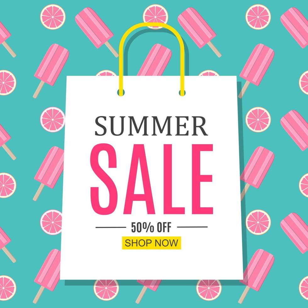 Abstract Summer Sale Background with Shopping Bag. Vector Illustration