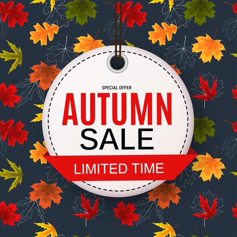 Shiny Autumn Leaves Sale Banner. Business Discount Card. Vector Illustration