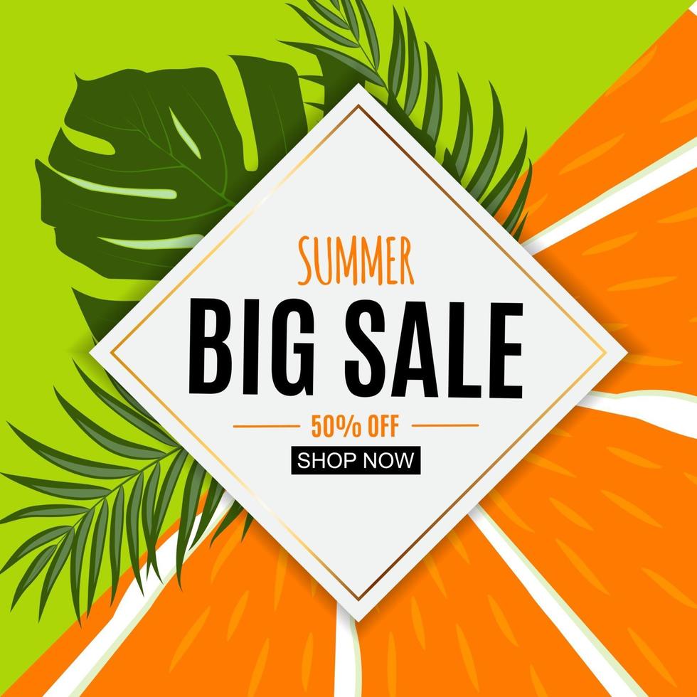 Abstract Summer Sale Background with Fresh Fruits. Vector Illustration