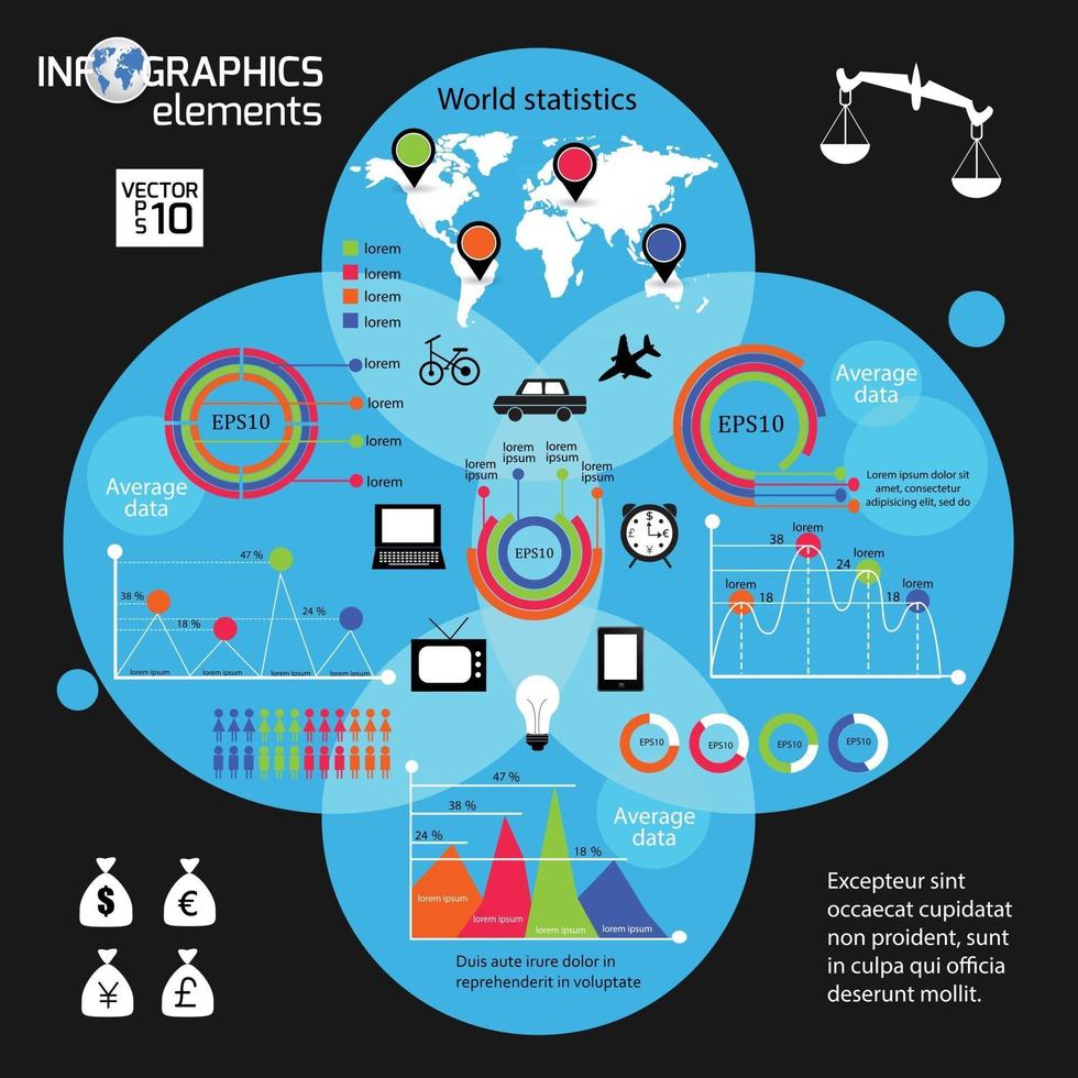 vector de estadísticas mundiales de gráficos de información