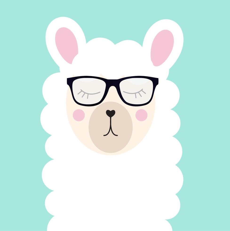 pequeña llama linda con gafas para el diseño de tarjetas y camisetas. ilustración vectorial vector