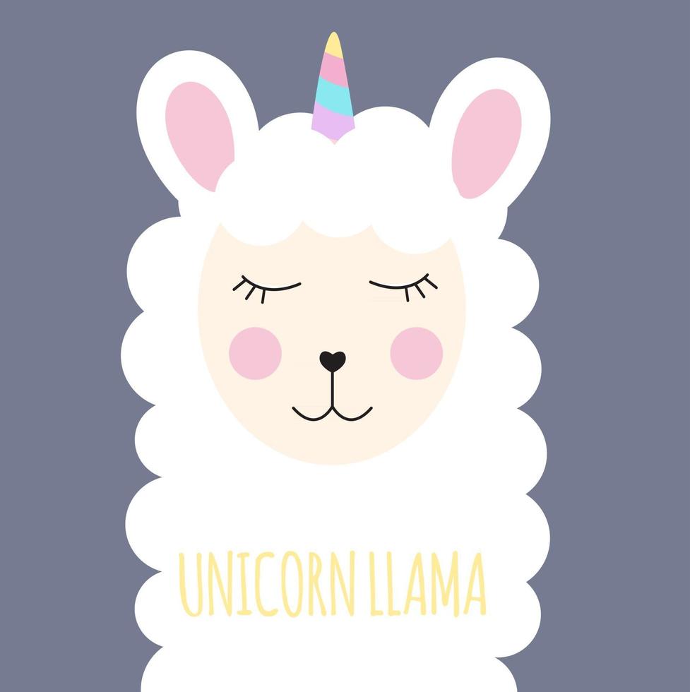 pequeña llama linda unicornio para el diseño de tarjetas y camisetas. ilustración vectorial vector