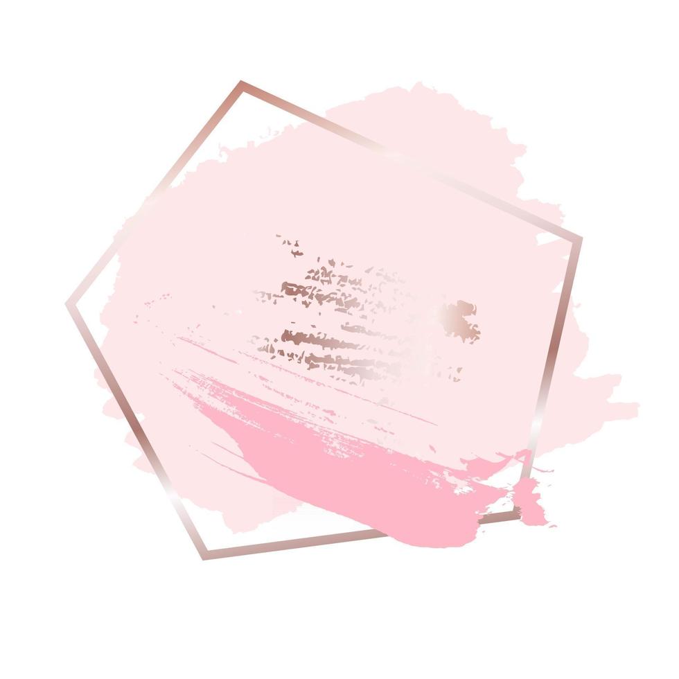 pinceladas en tonos rosa oro rosa y fondo de marco dorado. ilustración vectorial vector