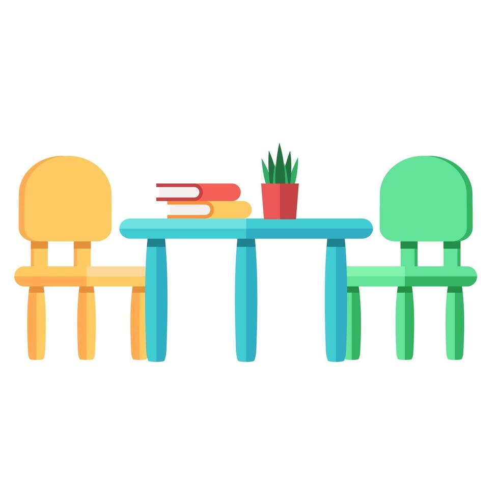 Cartoon isolated object nursery furniture desk and chair vector