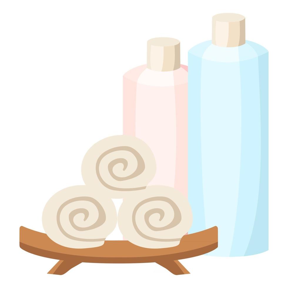 Isolated spa therapy treatment object illustration bottle and rolled tower vector