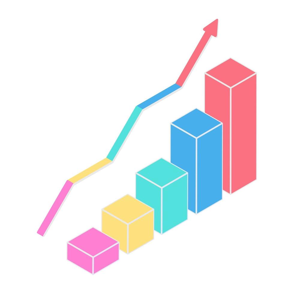 Cartoon vector illustration isolated object 3D graphic chart bar and growing arrow line