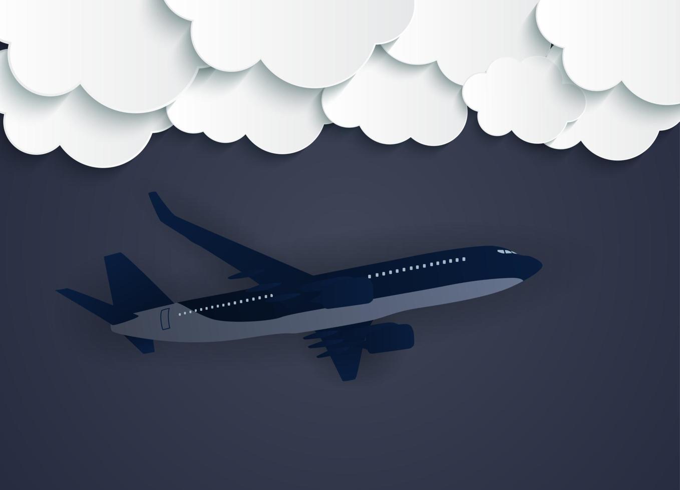 Abstract Clouds with flying realistic 3D airplane Vector Illustration