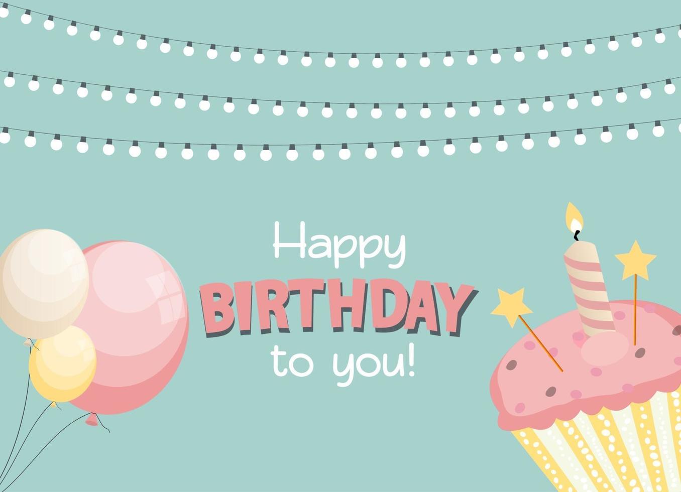 Happy Birthday Card Baner Background with Cake. Vector Illustration ...