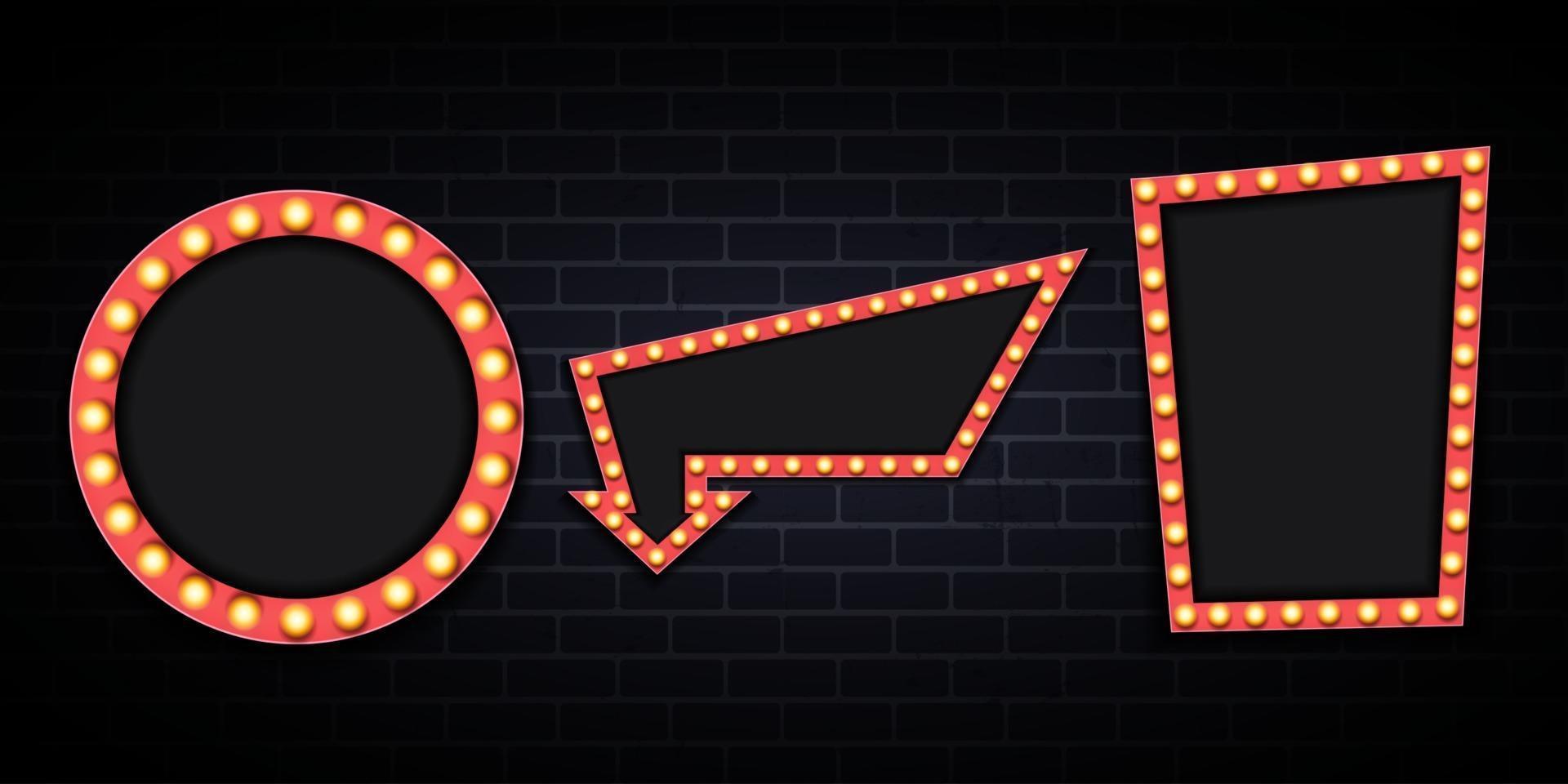 Vintage 3d light retro frame on brick wall. Vector Illustration