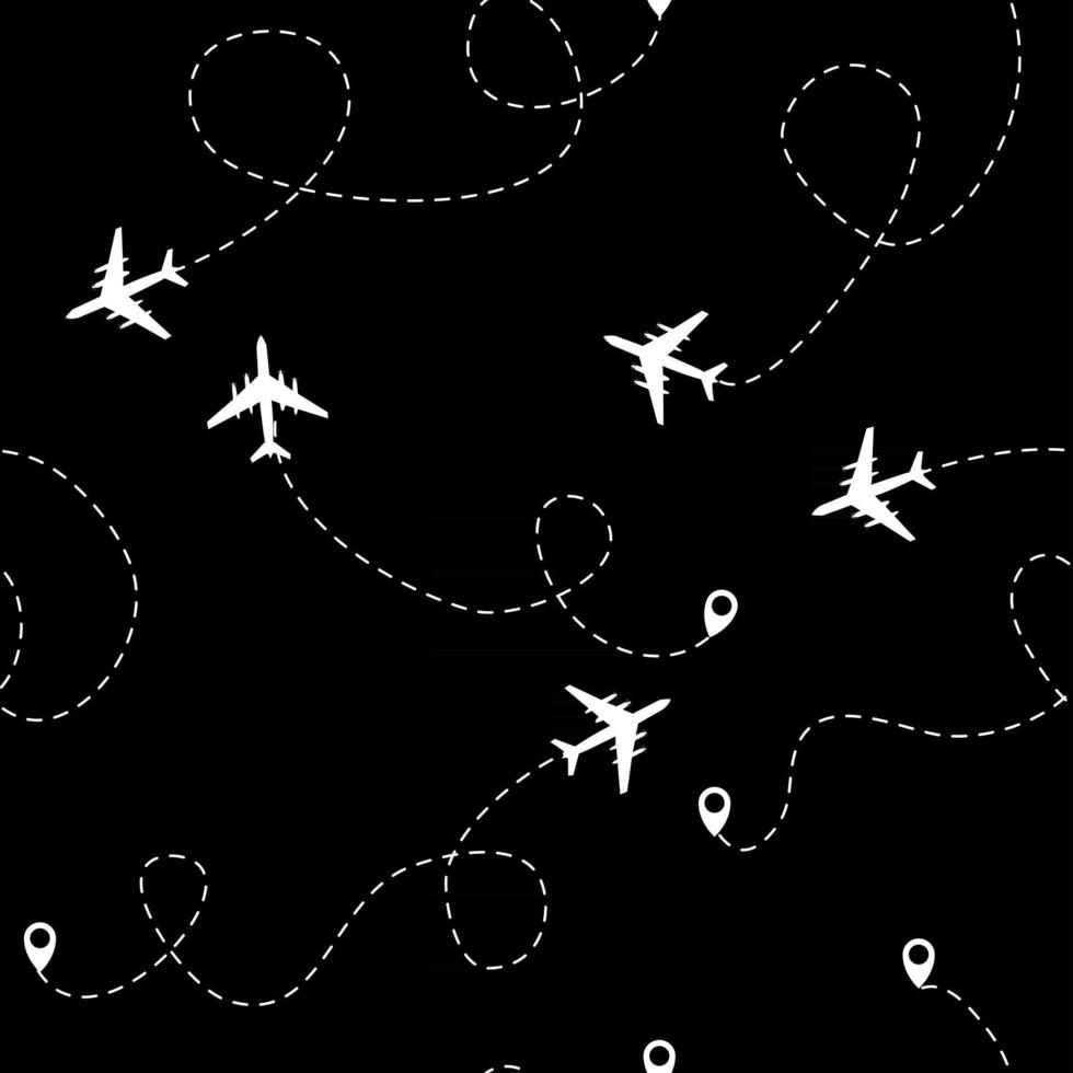 Airplane dotted flight seamless pattern background. Vector Illustration