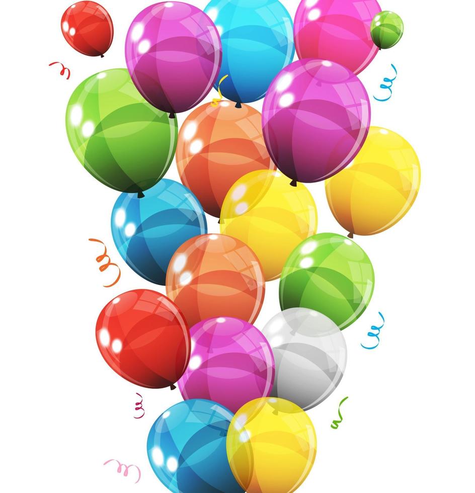 Group of Colour Glossy Helium Balloons Background. Set of Balloons for Birthday, Anniversary, Celebration Party Decorations. Vector Illustration